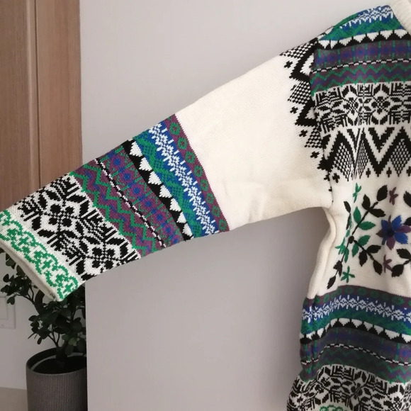 Vintage Embroidered Chunky Knit Sweater Norway Grandma Geometric Floral Medium - Picture 6 of 17